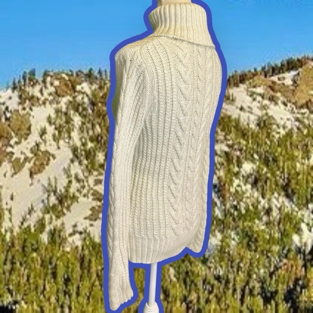 Eddie Bauer Vintage Cream & Silver Metallic Cable Knit Angora-Blend Sweater Sz S - Picture 7 of 12